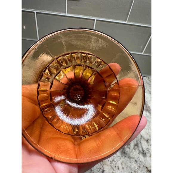 Vitg Fenton Amber Opalescent Glass Compote Candy Dish Cameo Eye & Scroll Design - Picture 2 of 12